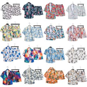 Fashion Street Boys and Girls Handsome Printed Shirt Hawaii Loose Quick-Drying T-shirt Flower Shirt Childrens Student Parent-Child Clothes