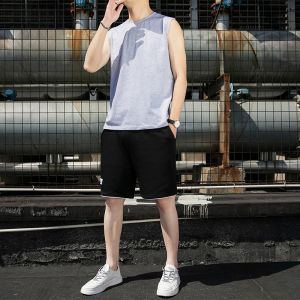 ROMON | Lormen Summer Mens Ice Silk Sleeveless Vest Set Casual Sports Quick Dry Two Piece Set Running Training Wear Sweatshirt