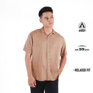 Aerostreet Kemeja Rayon Marva Almond Brown Hawai Polos Cerah Pria Wanita QABAA