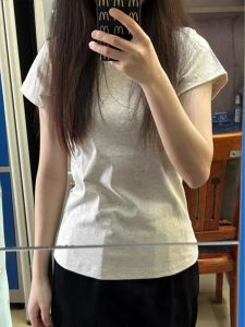 Áo Thun Cotton Tay Ngắn Dáng Ôm Mùa Hè Cho Nữ Phong Cách Mới Cổ Tròn Tay Ngắn Chất Liệu Cotton Nguyên Chất Thời Trang