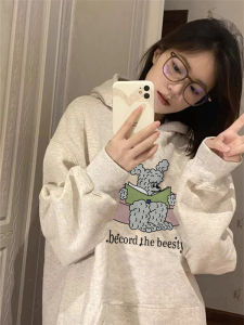 Pure Cotton American Retro Cartoon Print Hoodie Womens Loose Oversize High-End Feelings Outerwear Autumn Season Pink Color
