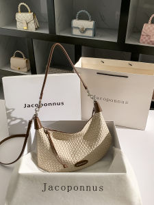 Jacoponnus Luxury Leather Apricot Horn Bag Womens Crossbody Underarm Bag Large Capacity Casual Shoulder Bag Fashion Trend