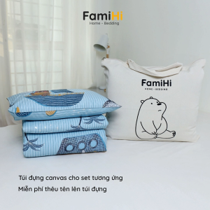 Bộ chăn gối nệm cho bé gái đi học mẫu giáo tiểu học FamiHi dễ thương vải Cotton Sateen 100% sợi tự nhiên mềm mát.