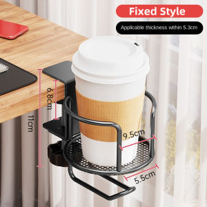 2 in 1 Desk Cup Holder with Headphone Hanger Holder Anti-Spill Clip-On Table Cup Hook with 360° Rotation for Office Home Table