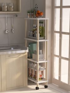 Modern Minimalist Kitchen Storage Rack Refrigerator Gap Shelf Multi-Layer Stand-Mounted Narrow Space Organizer Wood Material