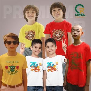 Baju Atasan Kaos Anak Perempuan Laki Laki Premium Chinese New Year Naga