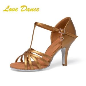 LOVEDANCE Latin Dance Shoes for Women Medium High Heel Soft Bottom Indoor Brown Color Series Competition Practice Shoes