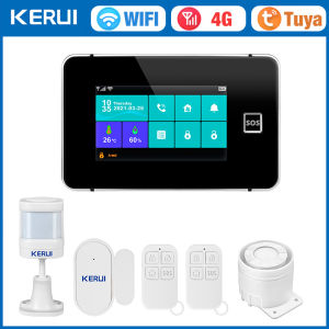Kerui | KERUI Alarm System Set WiFi+4G GSM Tuya Smart Home 4.3 Inch Screen Wireless Home Alarm System Set with Siren Door Sensor G64B