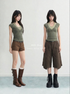 ARCG | Halter V-Neck Two-in-One Dopamine Green T-Shirt