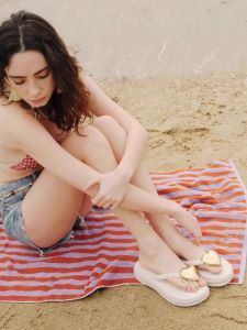 Barbarossa Womens Summer Thick Bottom Sandals Casual Slip-On Flip Flops Beach Anti-Slip Love Wave Design EVA Comfortable Shoes