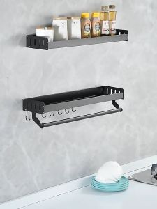 Johor Seller |Kitchen Rack Wall-Mounted Perforation-Free Gun Gray Household Seasoning Supplies Knife Hanger Multifunctional Storage