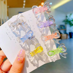 คลิปผมเกาหลีคริสตัลใสโบว์คลิปผมน่ารักลูกอมสีมินิคลิปเด็กด้านข้างชนคลิป กิ๊ฟติดผมหรูๆ