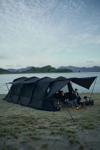 MOBI GARDEN เต็นท์เต็นท์แคมปิ้งสำหรับครอบครัวสีดำกันน้ำกันฝนพื้นที่ขนาดใหญ่กลางแจ้ง