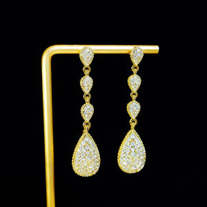 SEQUITO Charming Ladies Silver Plated Ear Decoration Pave Setting Sparkling AAAAA Cubic Zirconia Waterdrop Pendant Long Dangle Earrings for Daily Party SE1003
