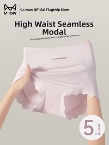 MiiOW | High Waist Seamless Modal Cotton Underwear For Women Anti-Bacterial Comfortable Briefs Flat Angle Pants Pure Color Youth Size