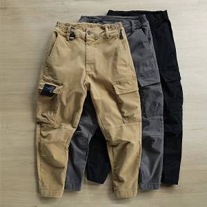 Mid-Waist Pure Cotton Cargo Pants for Men Loose Skinny Jeans with Pocket Decoration Washable Micro Bomb Elastic Force