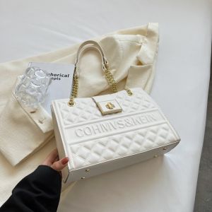 Elegant Red Wedding Womens Tote Bag Large Capacity Single Shoulder Chain Grid Pattern High Quality Soft PU Leather Handbag