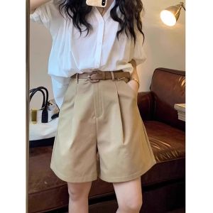 Khaki Large Size A-Line Capri Shorts for Summer