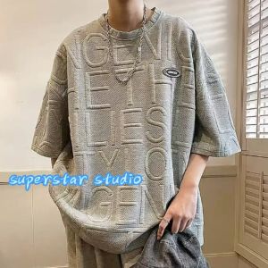 Áo Thun Tay Ngắn Màu Trơn In Họa Tiết áo thun cổ tròn Đơn Giản Thời Trang Mùa Hè Cho Nam vải cotton lụa oversized Dáng Rộng