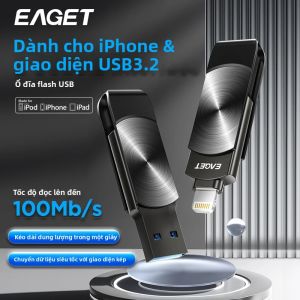 Ổ USB Eaget 3.2 Gen MFi Lightning Sang USB Dành Cho iPhone iPad PC Điện Thoại Laptop - 64GB 128GB 256GB 1TB Ổ Nhớ Kim Loại
