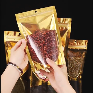 100pcs Gold Aluminium Foil Zip lock Bag Semi Metalized Bag Stand Pouch with Zipper Aluminium Stand Zip lock Bag 金色镀铝自立袋