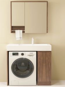 Small Apartment Balcony Walnut Color Bathroom Cabinet Washing Machine Connected Cabinet Combination Stone Plate Integrated Wash Basin Wash Wardrobe