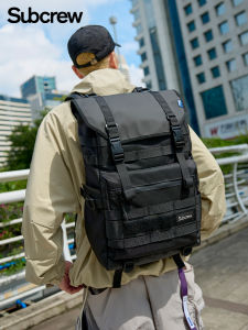 Subcrew Tactical Style Large Capacity Mens Backpack Outdoor Travel Waterproof Shoulder Bag Street Trend Dual-layer Polyester