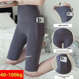 plus Size Running Pants Womens Five-Quarter Fitness Thin Model Summer Tight Base Layer Pants 200 Pounds Pocket Elastic Trousers