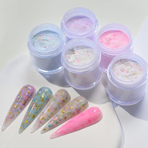 5/6/7Jars Nail Acrylic Powder with Irregular Sequins White Crystal Polymer for Manicure Extension/Dipping/Engraving Pigment Dust