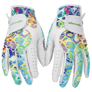 1 Pair Womens Golf Gloves Colorful Printed Soft Sheepskin Leather Breathable Non-Slip Ladies Golf Gloves Golf Accessories