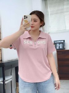 เสื้อยืดคอโปโลแขนสั้นลายพิมพ์ฤดูร้อนสำหรับผู้หญิงไซส์ใหญ่ ปกโปโล ซิป ลำลอง เสื้อยืดคอกลมแขนสั้น ผ้าฝ้ายผสม