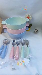 KANDILA BABY FEEDING BOWL SET / KDL 022-5 / 1 SET MANGKOK SENDOK DAN GARPU MAKAN ANAK / MANGKUK ANAK / MANGKUK MAKAN ANAK SET / PERALATAN MAKAN ANAK BAYI / MANGKUK GANDUM