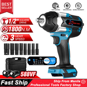 1800N.M 1/2 Inch Brushless Electric Impact Wrench with 7 Socket 2 Battery Screw Wrench For SUV And Trucks Power Tool