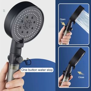 5 Spray Modes Shower Head Adjustable Spray Showerhead with Filter Black High Pressure Water Outlet Bathroom Accessories