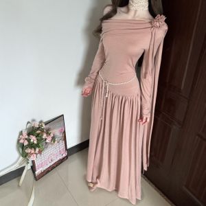 CHANGTONG | French Style Asymmetric Shoulder Slimming Dress Spring