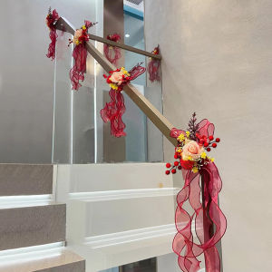 Wedding Decoration Arch Door Balcony Handrail Ribbon Bouquet Stand Fake Flower Curtain Set Festive Ornament Scene Decoration