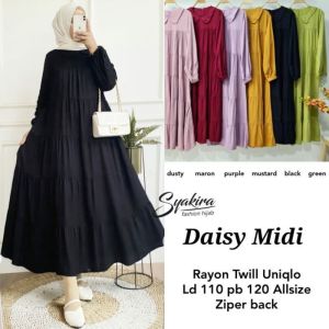Dress Midi Wanita Dewasa Import Lengan Panjang Gamis Murah Berkualitas Muslim Adem Rayon Nyaman