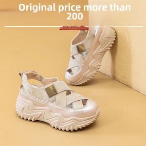 Red Dragonfly Sporty Sandals Womens 2025 Summer New Thick Bottom Dad Shoes Breathable Roman Cage Shoes Low Cut Casual