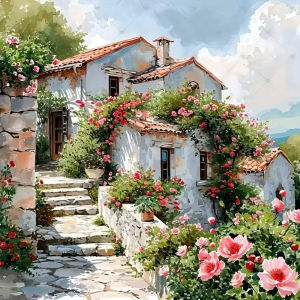 Jigsaw Puzzle 500/1024PCS House Flower Landscape Artwork Stress Relief Puzzle Wall Art Decor Gift