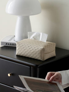 กล่องก๊อกกระดาษหนังสไตล์จีนสุดหรูพร้อมลายถักเทียมสำหรับรถ กล่องเก็บกระดาษชั้นเลื่อมในห้องนั่งเล่น กล่องเก็บกระดาษทรงยาว