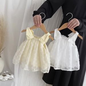 Korean-style summer baby girl sweet bow jacquard sling dress summer baby girl princess gauze dress very suitable for going out