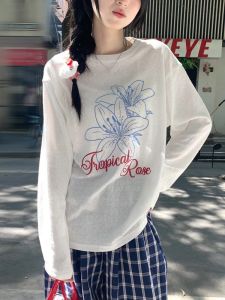 เสื้อยืดคอกลมแขนยาวทรงหลวมบางสำหรับผู้หญิงในช่วงฤดูร้อน ทรงหลวม ทรงเข้ารูป ทรงบาง ทรงเข้ารูป เสื้อผ้าทำงาน แฟชั่นสตรี