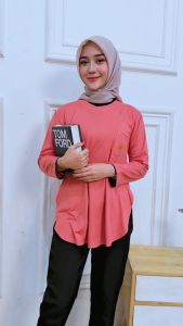 Kaos Pocket Wanita Lengan Panjang Polos PpFashion Baju Atasan Wanita Kaos Oblong lengan panjang oval