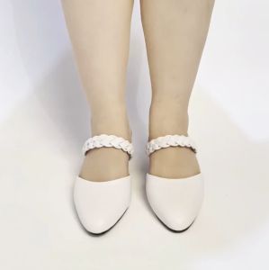 BIG SIZE 35-45 Sepatu Wanita Bustong Putih White Sepatu Mules Pesta Hak Tinggi 5cm Tebal JUMBO