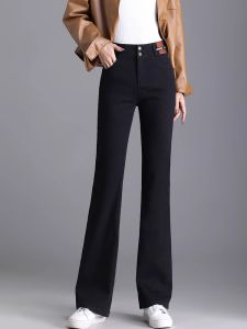 Slim Fit High Waist Cotton Denim Pants Womens Spring Autumn New Style Bell Bottoms Black Pure Cotton Nine Points Retro Horse Hoof Pants