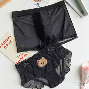 Quần Lót Nam Nữ Cotton Nguyên Chất Họa Tiết Hoạt Hình Cạp Thấp Quần Đùi Thoải Mái Cho Cặp Đôi Trẻ Tuổi