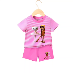 Setelan Baju Kaos Kombinasi Salur untuk anak Laki perempuan Motif BALLERINA & Tung Tung Usia 1-8 Thn