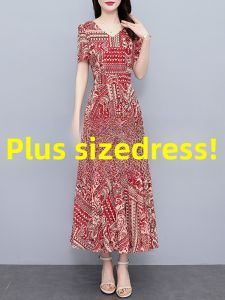 LANKELISHA | Plus Size Summer Floral Print Chiffon Dress Mid-Length Womens Clothing Sweet Style Polyester Fiber Casual Wear Short Sleeve