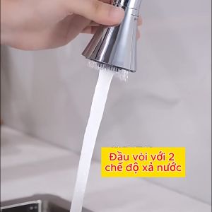 Vòi rửa chén cần mềm gắn chậu cao cấp HODABOSS cổ bi xoay 360 với đầu vòi 2 chế độ xả nướcĐồng mạ NIKEN bóng sáng
