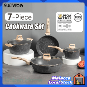 SUPVIBE 7Piece Cookware Set Non-Stick Kitchen Induction Pots and Pans Set Frying Pan Durable Cooking Utensils 7件套锅具